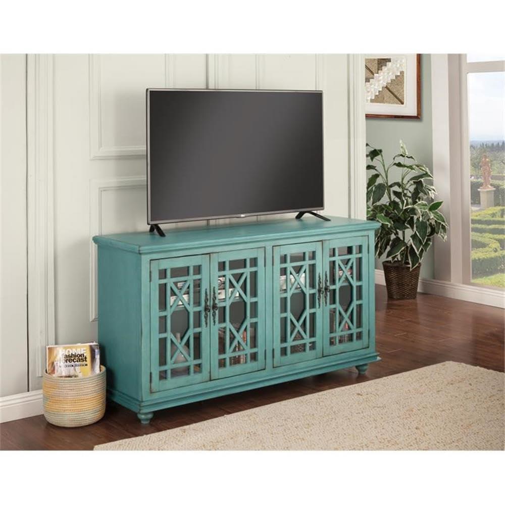 Bowery Hill Traditional Wood TV Stand for TVs up to 63" in Antique Teal Green