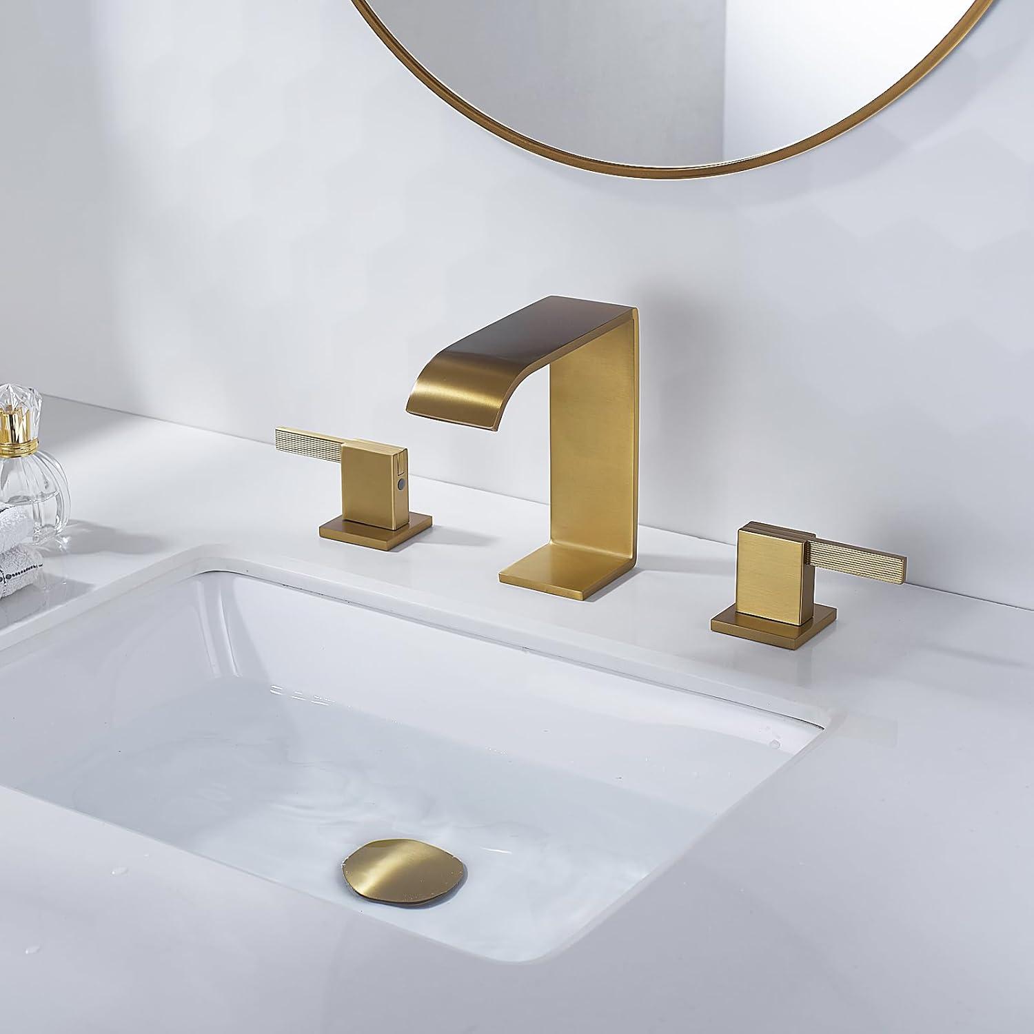 2 Handle 8 Inch Widespread Waterfall Bathroom Sink Faucet with Drain