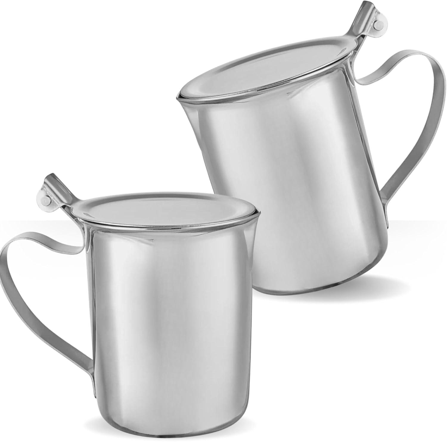 2 Stainless Steel Coffee Creamer Container Cover 10oz Milk Pitcher Lid Dispenser