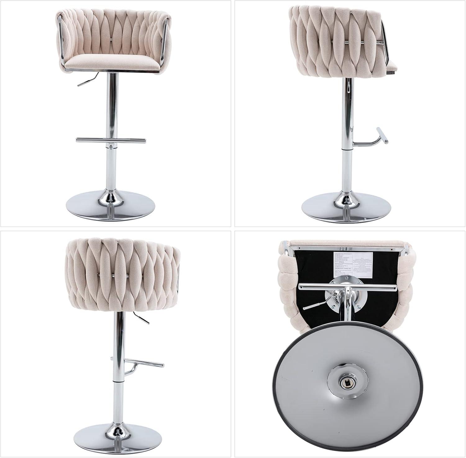 Everly Quinn Swivel Adjustable Height Bar Stool Modern Velvet Barstool with Barrel Back Kitchen Island Counter Bar Chair with Golden Base