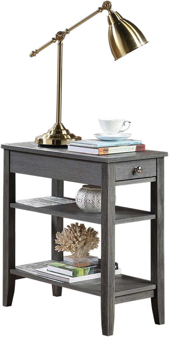 Convenience Concepts American Heritage 1 Drawer Chairside End Table with Shelves, Wirebrush Dark Gray