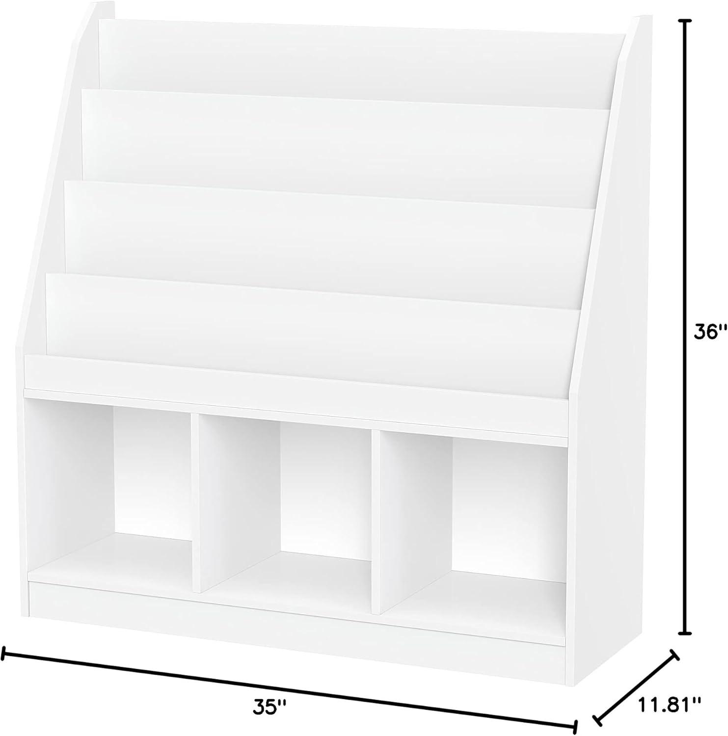 White Adjustable Kids Bookrack with Cubbies