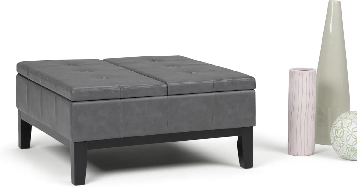 Simpli Home Dover 36"W Upholstered Square Coffee Table Storage Ottoman with Split Tufted Lift Top