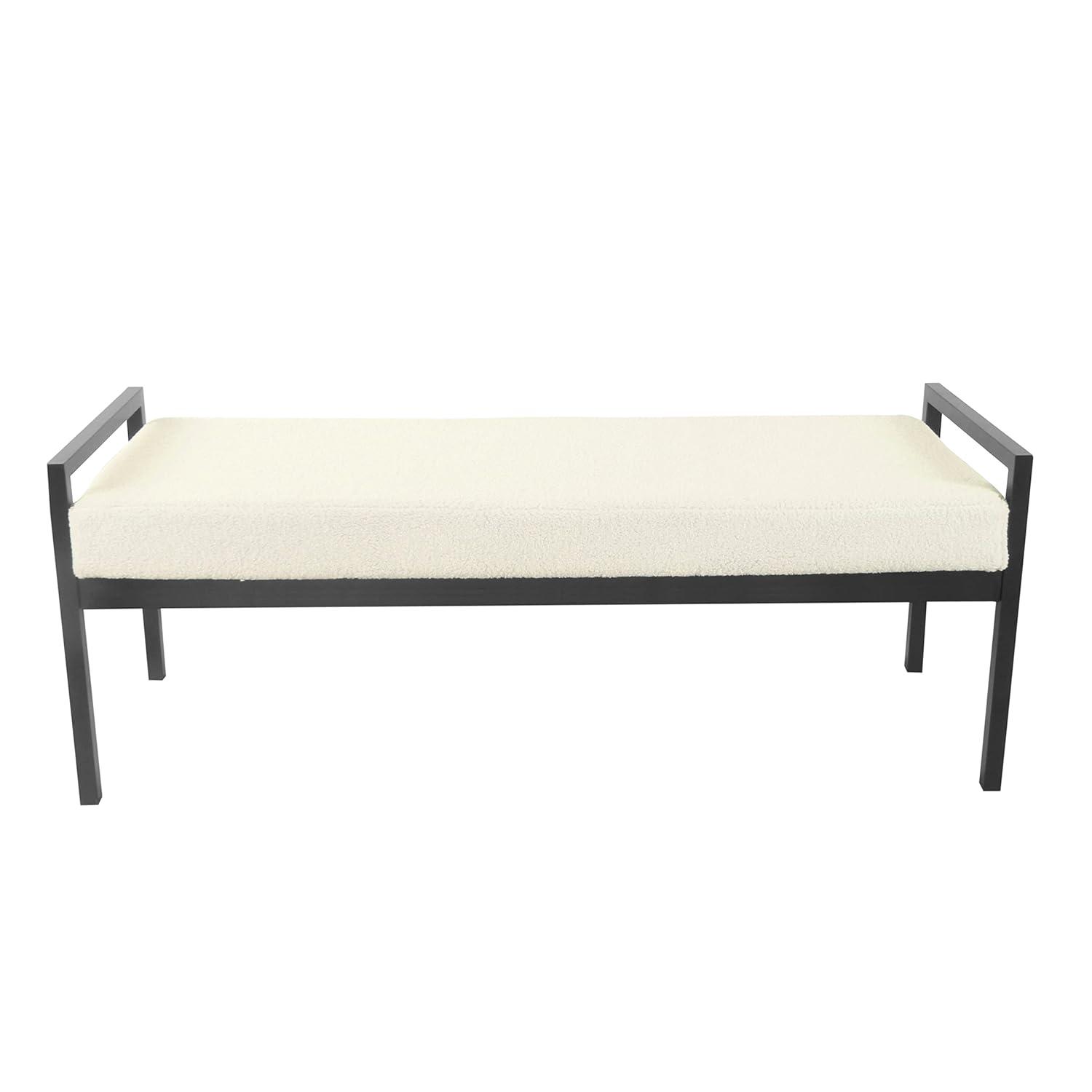 Modern Metal Faux Shearling Bench Cream - HomePop
