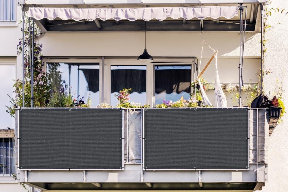 LOVE STORY 3' x 10' Balcony Privacy Screen Fence Cover Mesh for Deck Patio Porch Railing, Charcoal