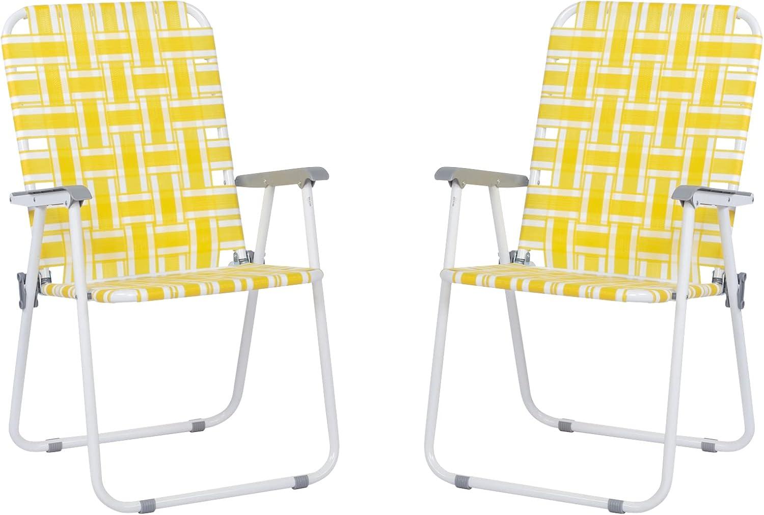 Set of 2 Yellow Webbed Folding Camping Chairs