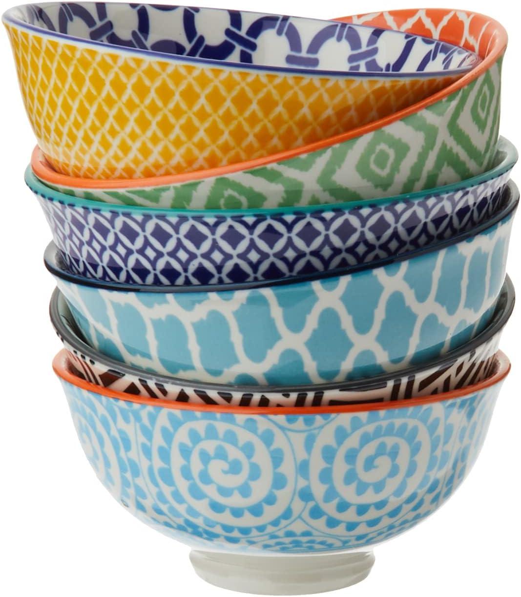 Colorful Ceramic 4.75" Bohemian Patterned Bowl Set of 6