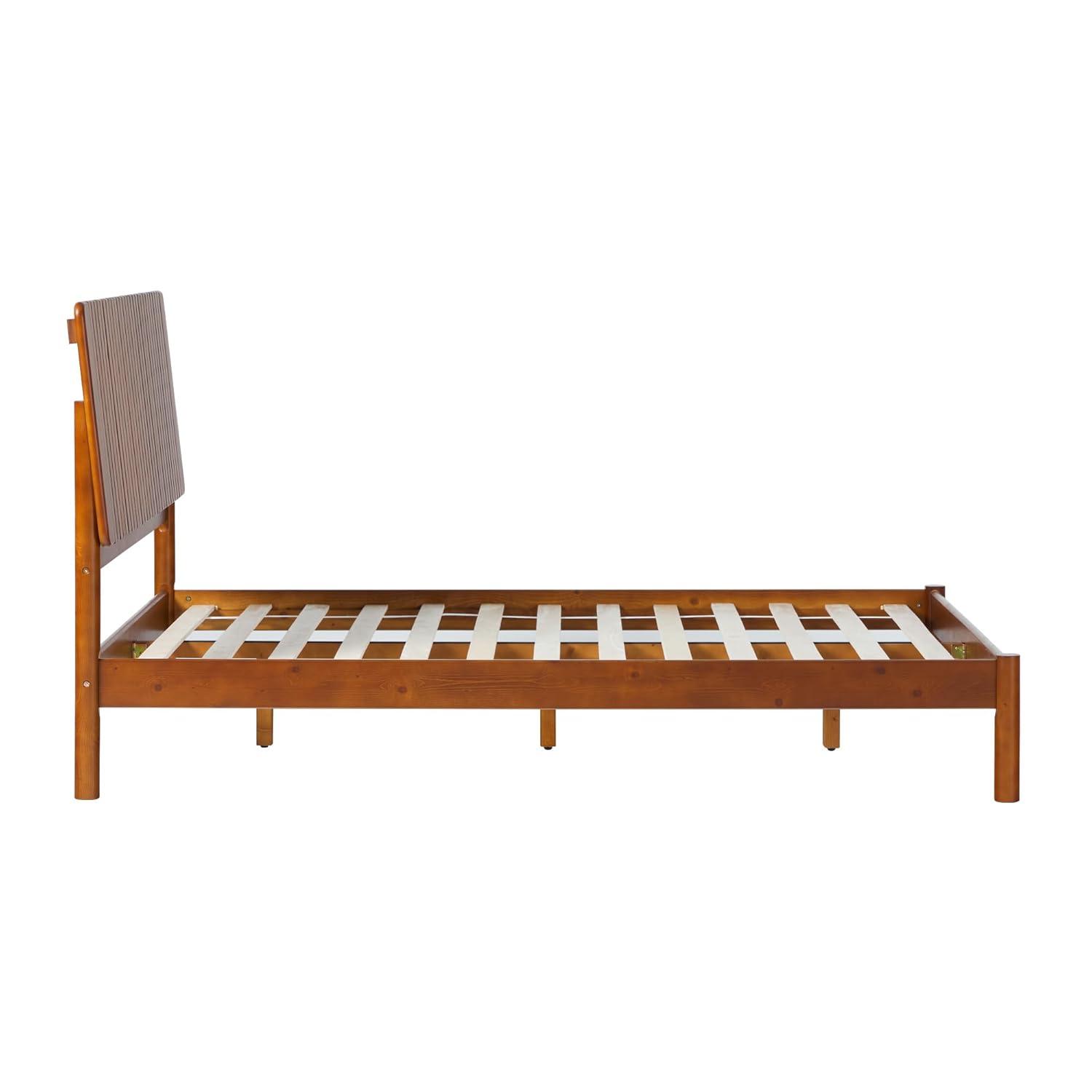 Walker Edison Transitional Solid Wood Platform Queen Bed, Dark Brown