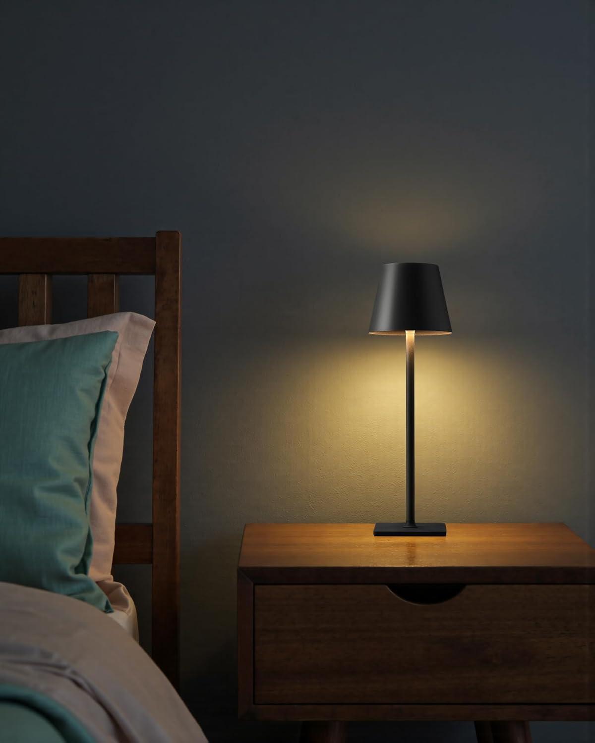 KDG 2 Pack Cordless Table Lamp,Portable LED Desk Lamp, 5000mAh Battery Operated, 3 Color Stepless Dimming Up, for Restaurant/Bedroom/Bars/Outdoor Party/Camping/Coffee Shop Night Light(Black)