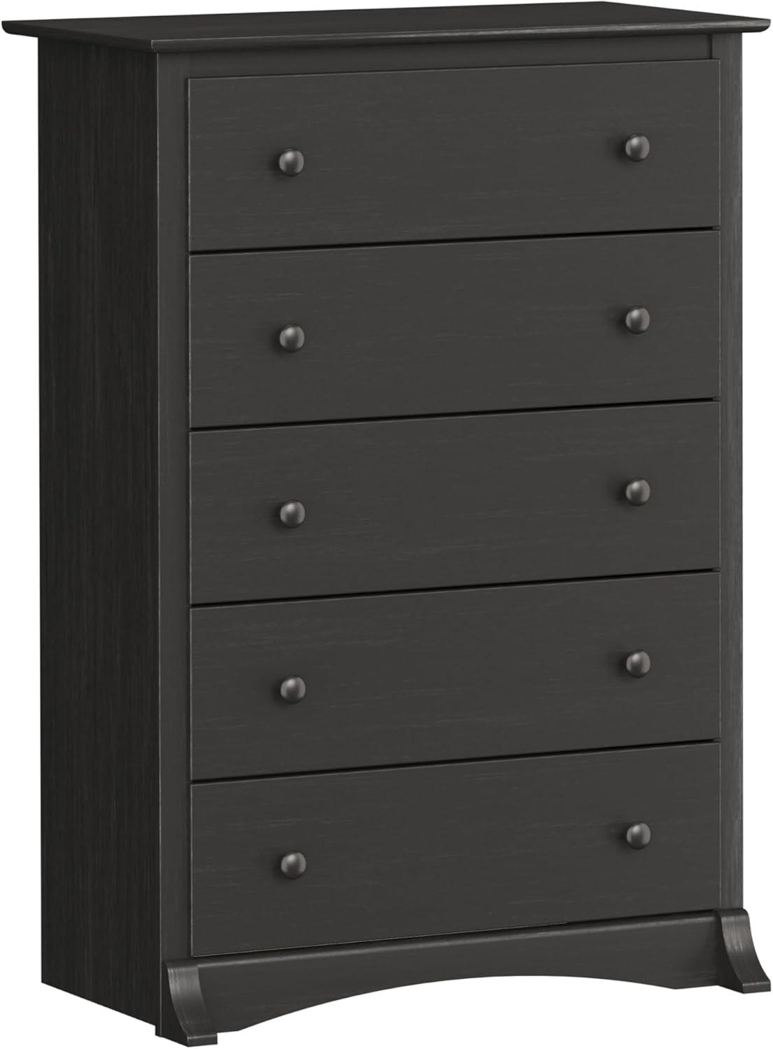 Prepac Monterey 5 Drawer Dresser Washed Black: Wood Composite Vertical Storage, 45.25" High