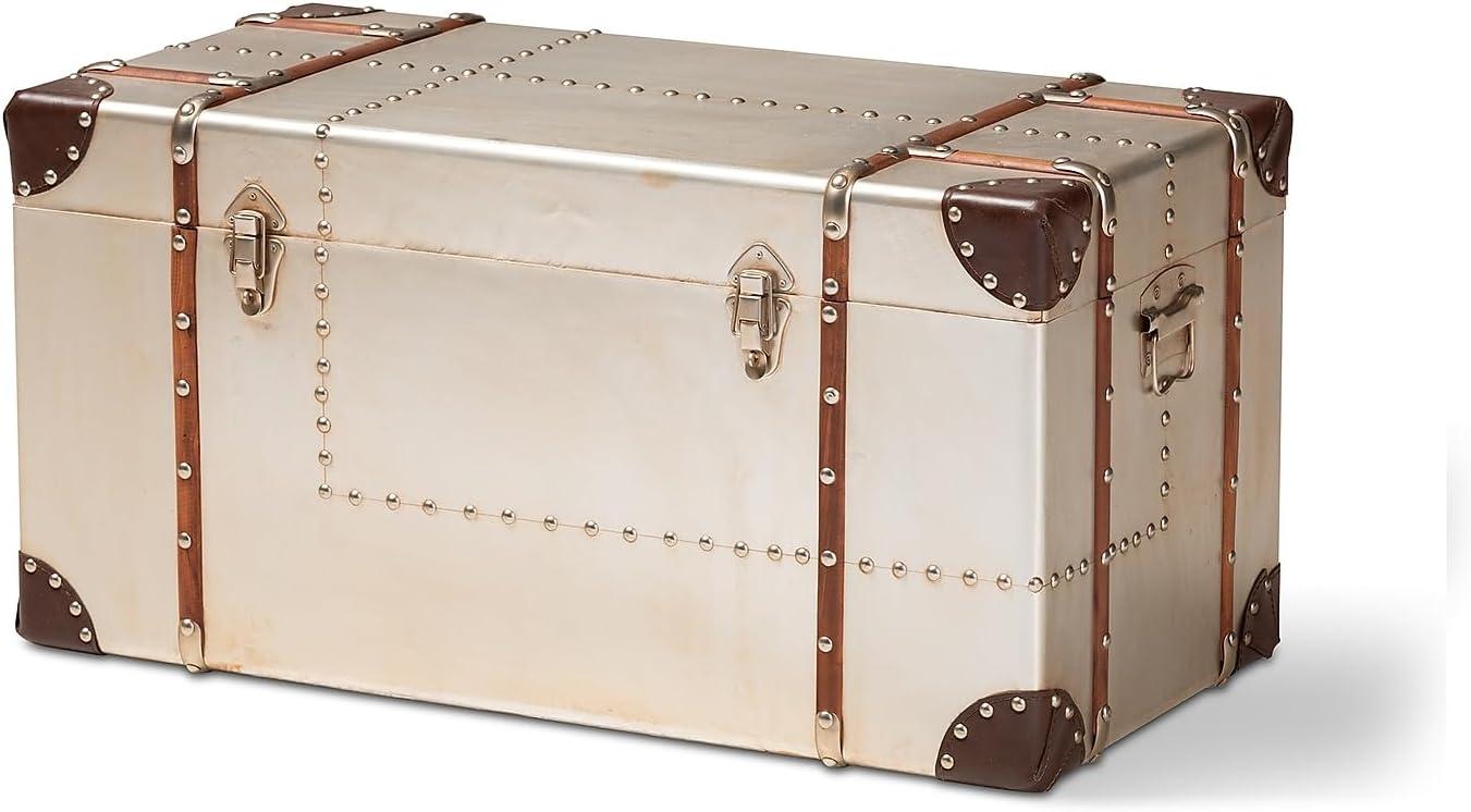 Silver and Brown Industrial Metal Storage Trunk