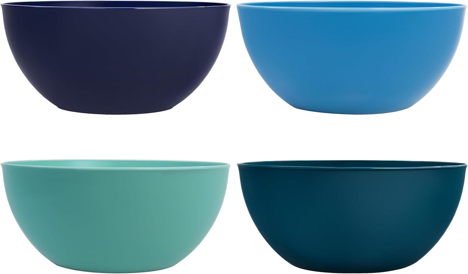 US Acrylic Vista Durable Plastic Salad and Serving 10-inch Bowls | Set of 4 in Coastal Colors | Reusable, BPA-free, Made in the USA | 135 oz. capacity
