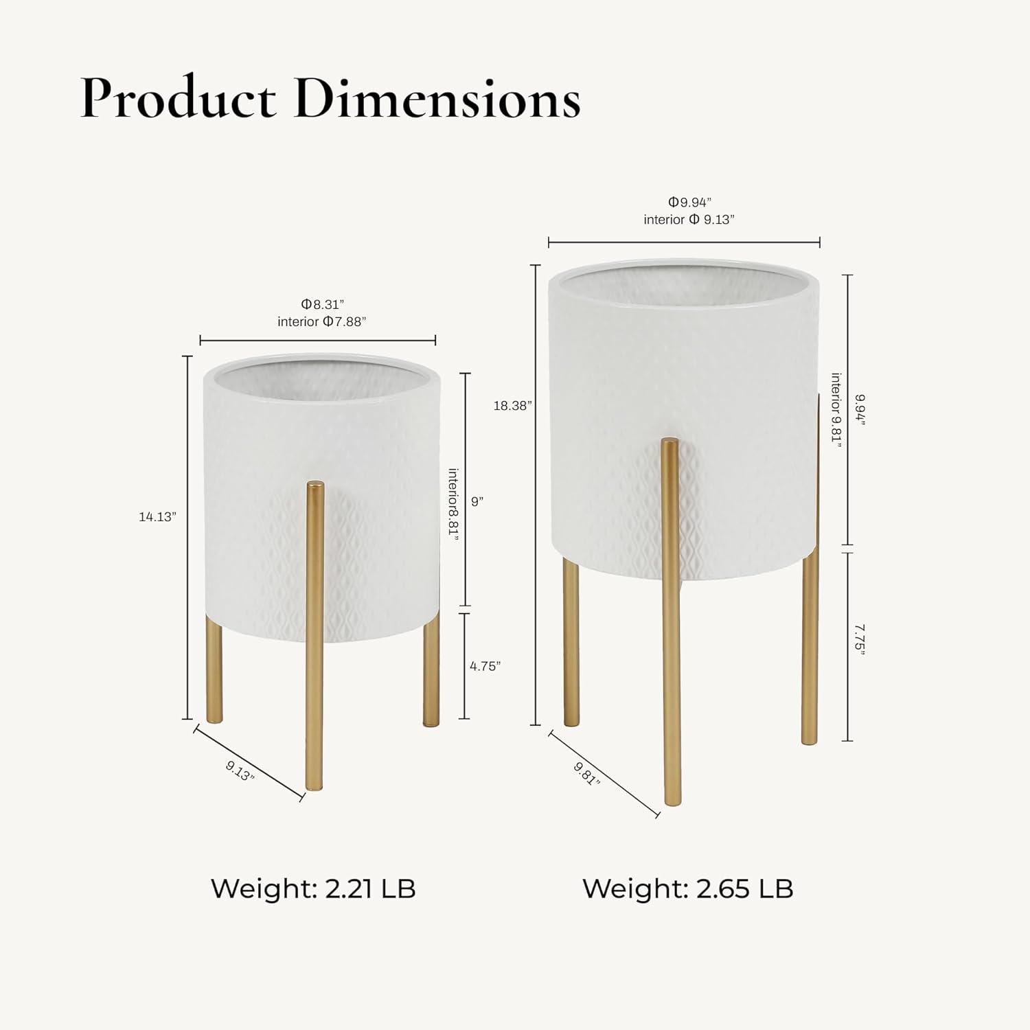 Planters for Indoor Plants, Set of 2 Indoor Plant Pots, White Planter with Gold Metal Stand, Luxury Flower Pots for Indoor Plants, Large Floor Plant Pot for Indoor Plants, NOT Waterproof