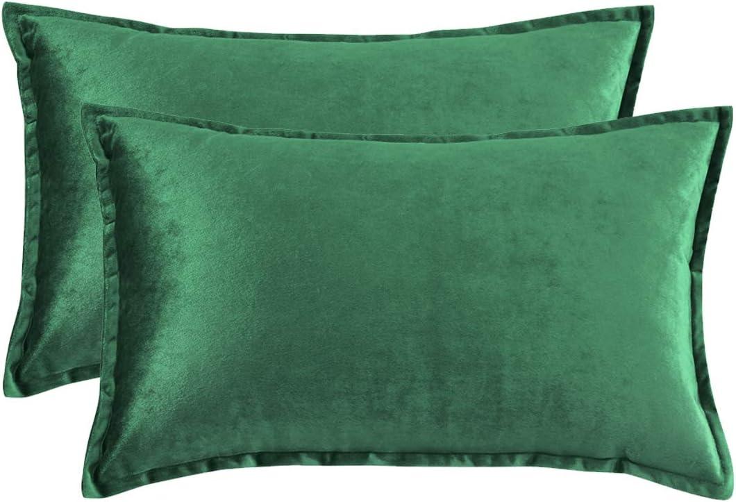 Forest Green Velvet Square Pillow Covers, Set of 2