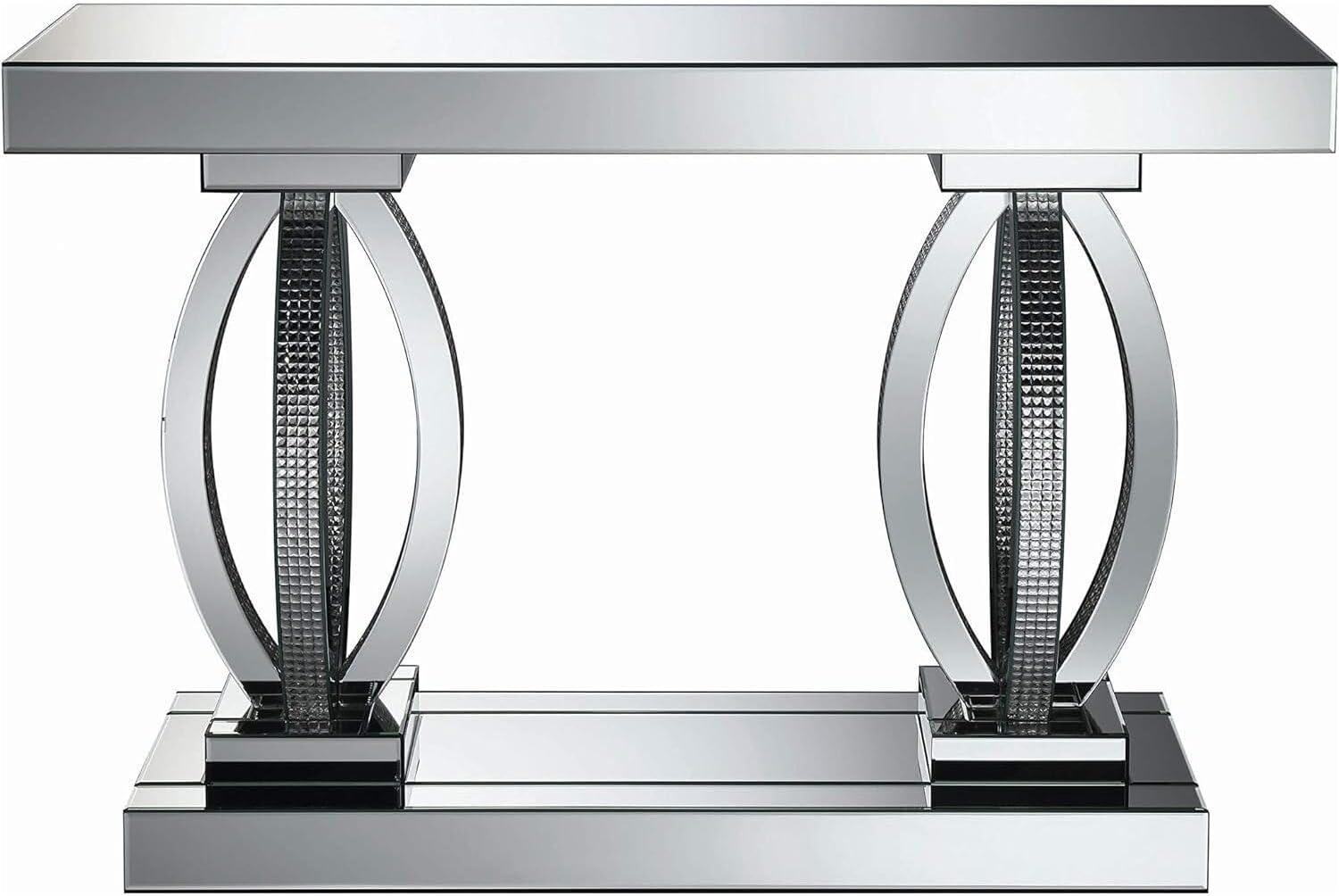 Sleek Silver Mirrored Accent Console Table with Storage