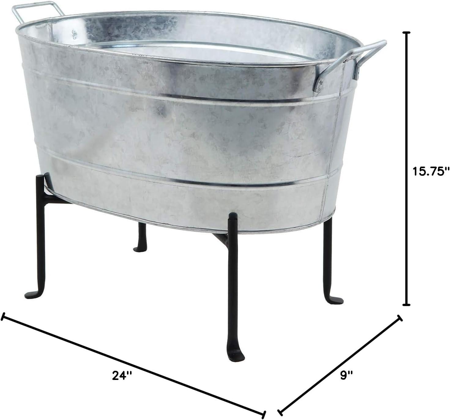 24" Galvanized Steel Oval Tub with Folding Stand