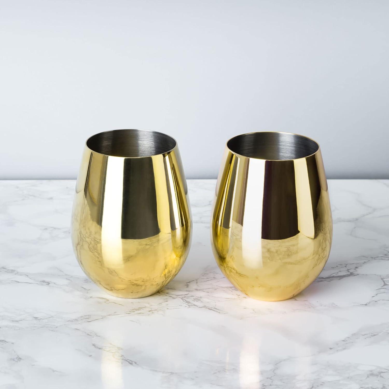 Belmont Stainless Steel Stemless Wine Glasses in Gold