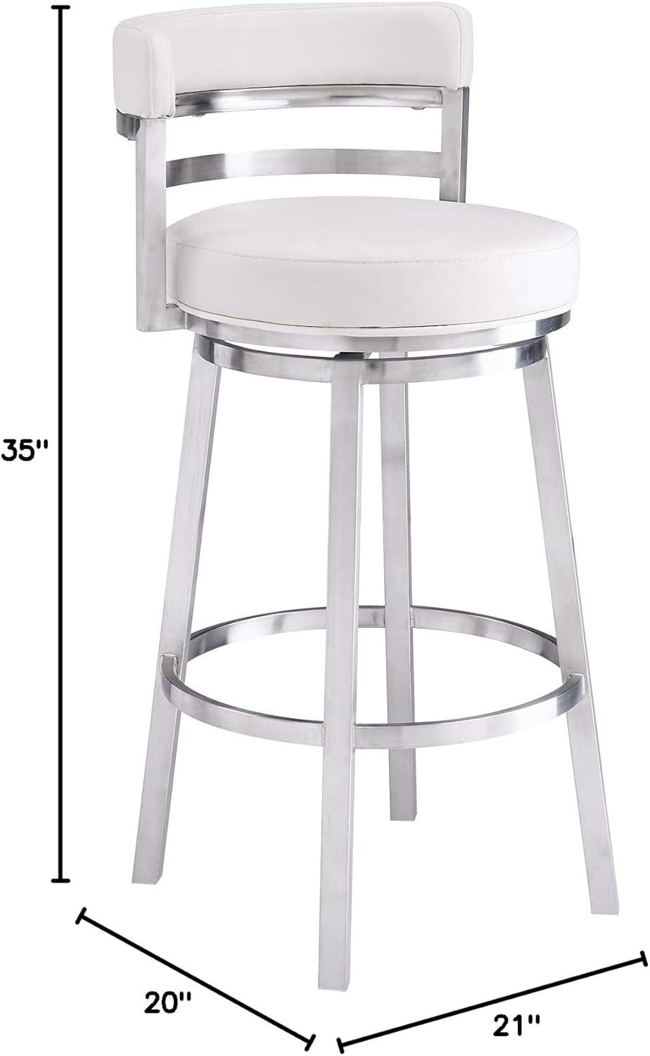 Madrid 26" White Faux Leather and Stainless Steel Swivel Bar Stool