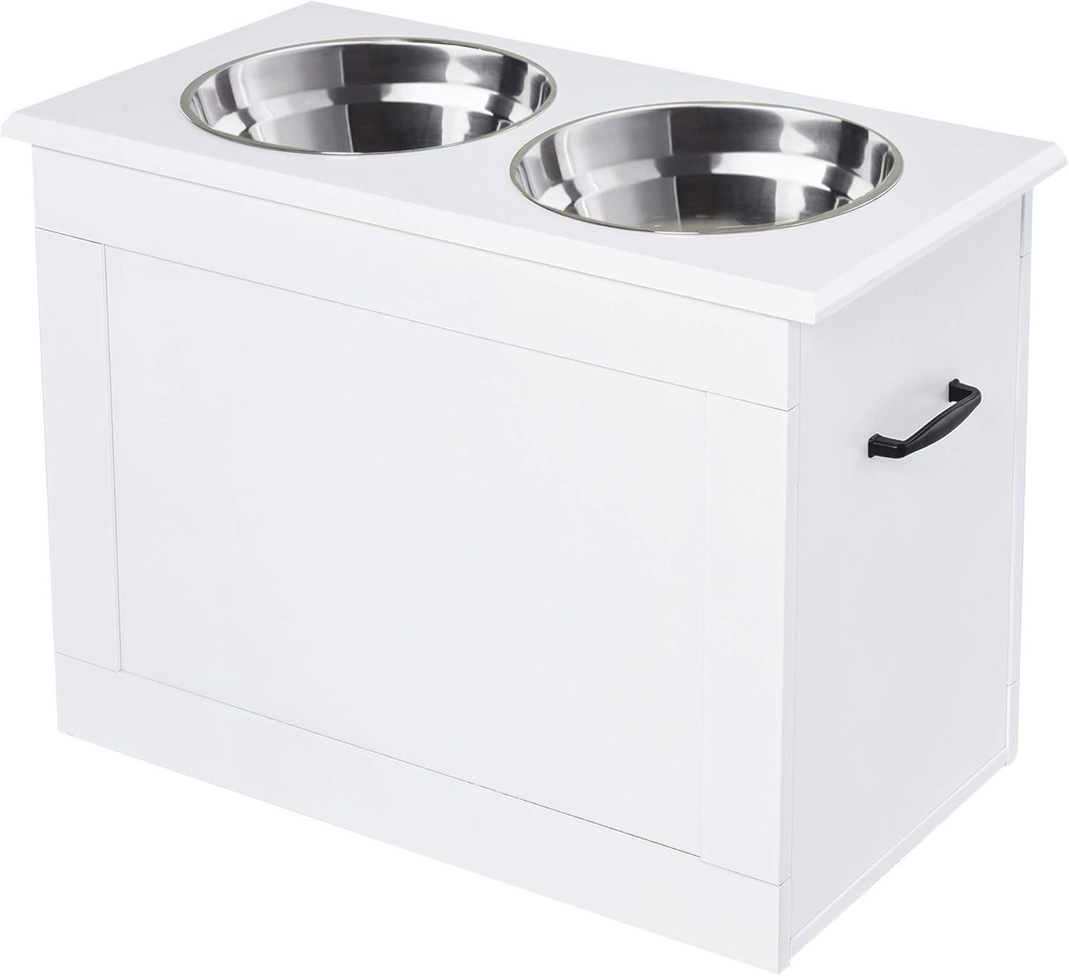 PawHut Raised Pet Feeding Storage Station with 2 Stainless Steel Bowls Base for Large Dogs and Other Large Pets