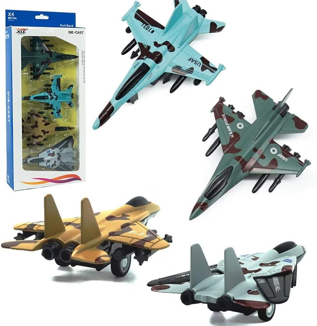 4PCS Diecast Fighter Jets Pullback Airplane Toys Military Plane Fighter Toys Alloy Mini Air Force Kids Playset Birthday Xmas Gifts for Boys and Girls