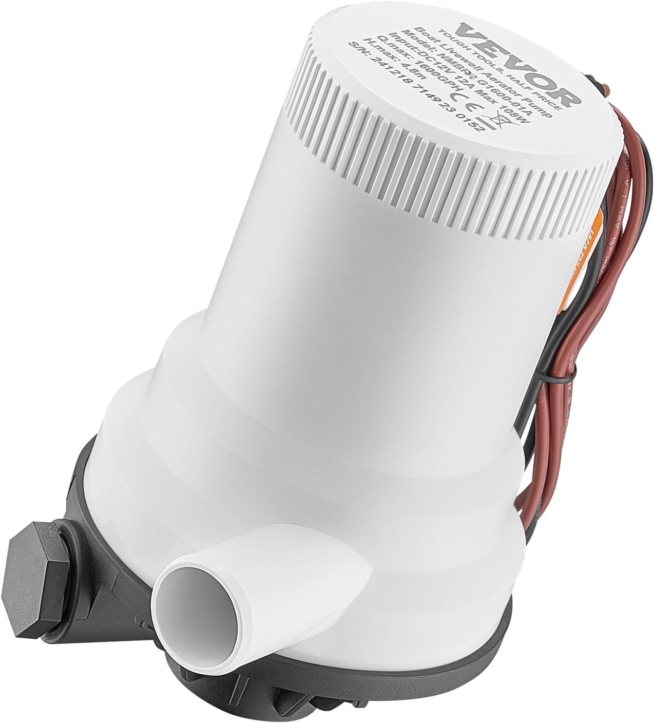 Livewell Pump for Boat 12V 1600 GPH Straight Livewell Aerator Pump with Dual Inlet ABA Housing for Freshwater Saltwater