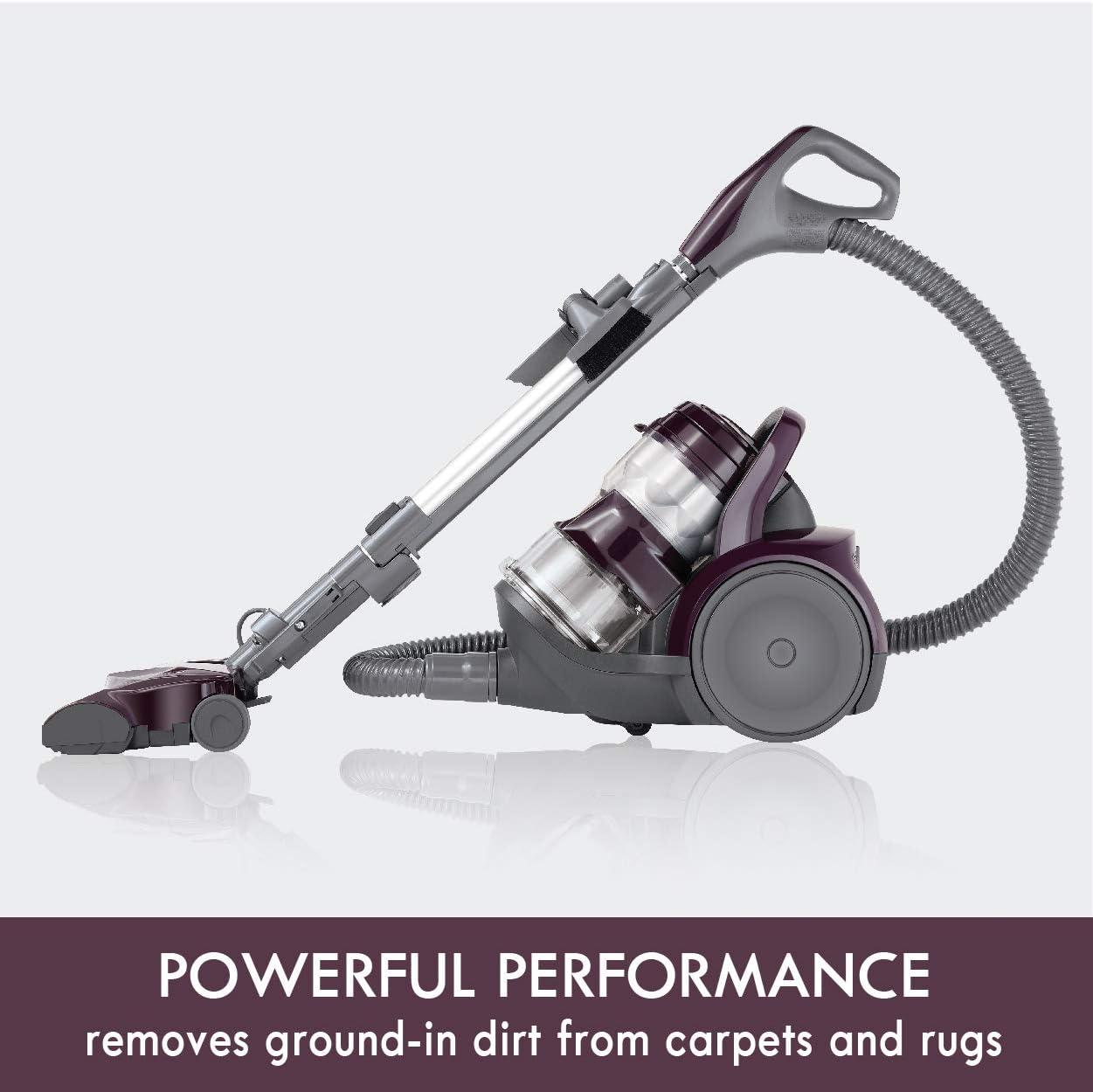 Compact Purple Bagless Canister Vacuum with HEPA Filter for Pets