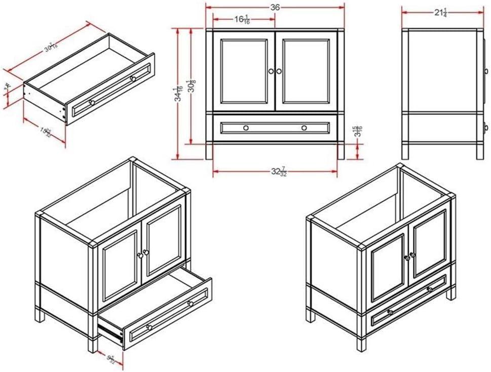 Williamsburg 36"W Transitional Style Vanity Cabinet With Soft Close Doors And Drawers