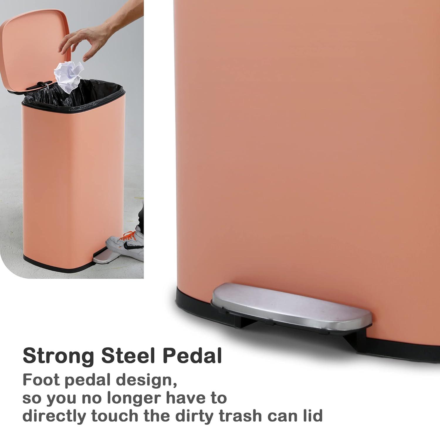 CL.HPAHKL 13 Gallon (50L)Trash Can ,Kitchen Trash Can, Stainless Steel with Lid, Foot Pedal and Inner Bucket, Fingerprint-Resistant Soft Close Lid Garbage Can, Pedal Rubbish Bin for Home Office