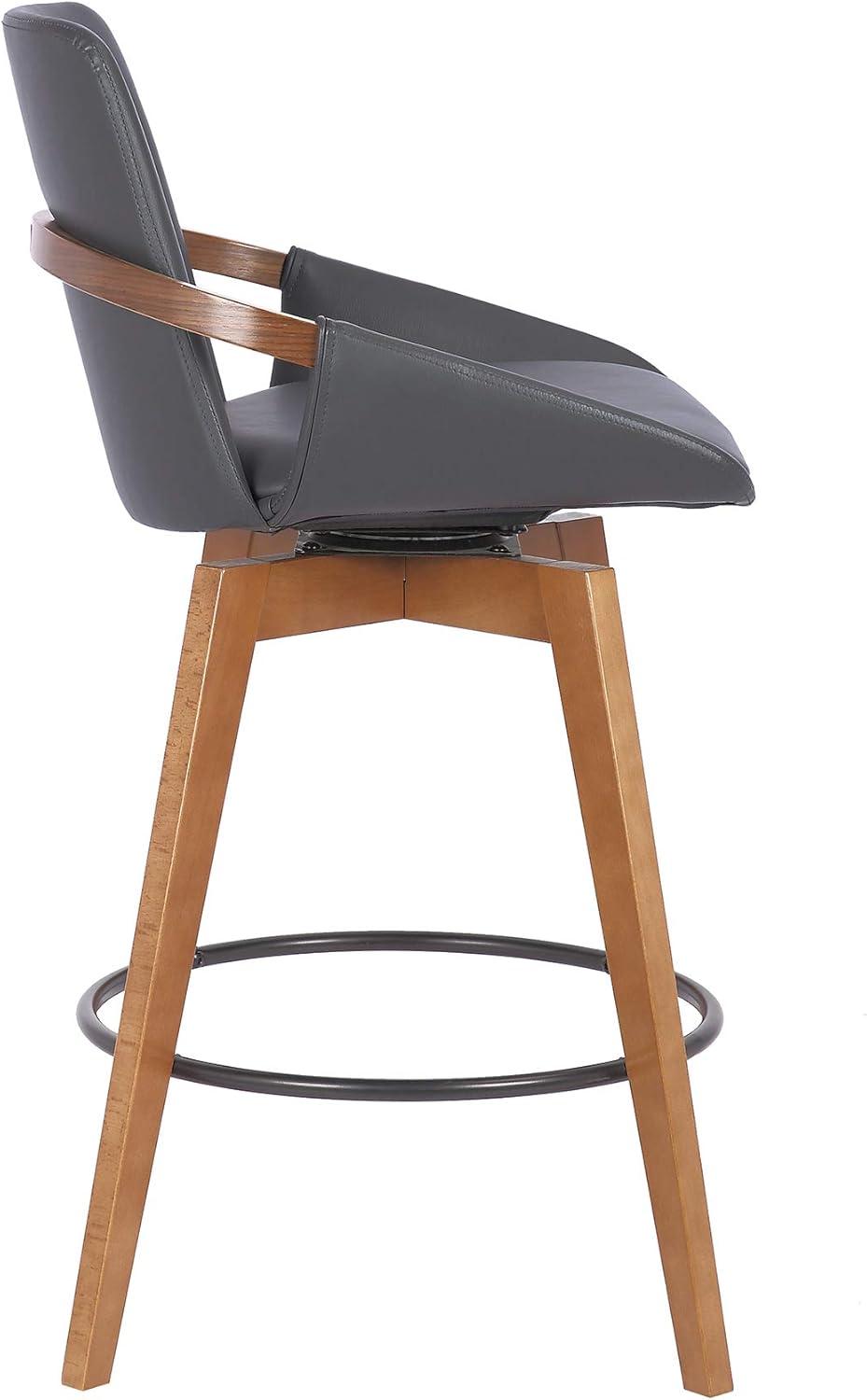 Baylor Gray Faux Leather and Walnut Swivel Bar Stool