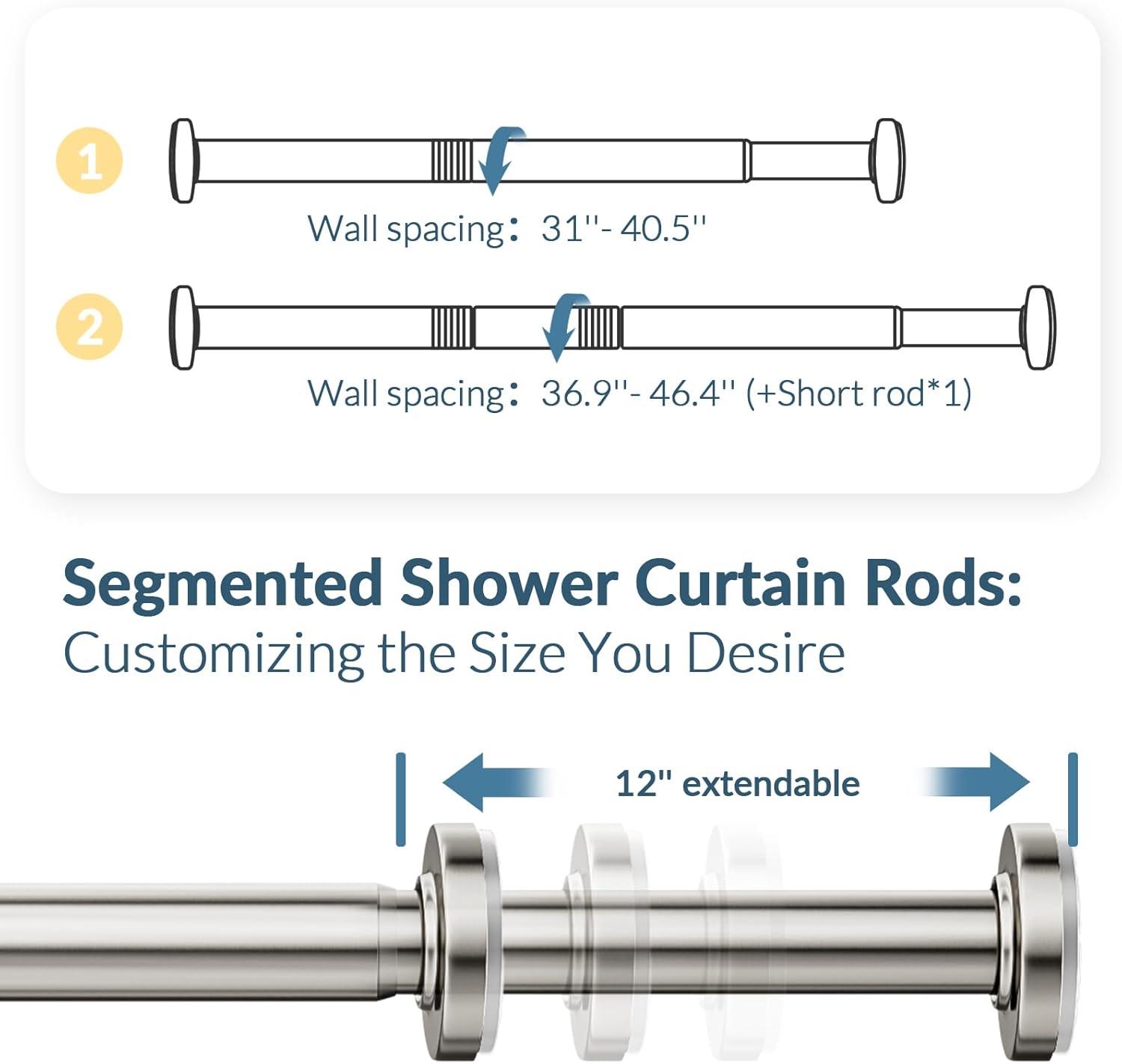 Ktinnead Tension Shower Curtain Rod - Adjustable Spring Tension Rod Rust Resistant No Drilling Anti-Slip Bar for Windows / Shower, 304 Stainless Steel, 43" to 73".