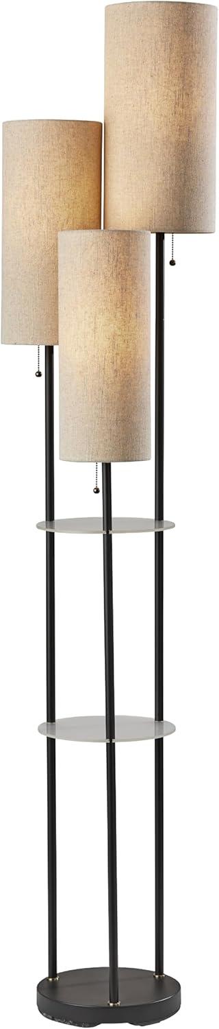 Elegant Trio Shelf 68" Black and Antique Brass Floor Lamp with Storage