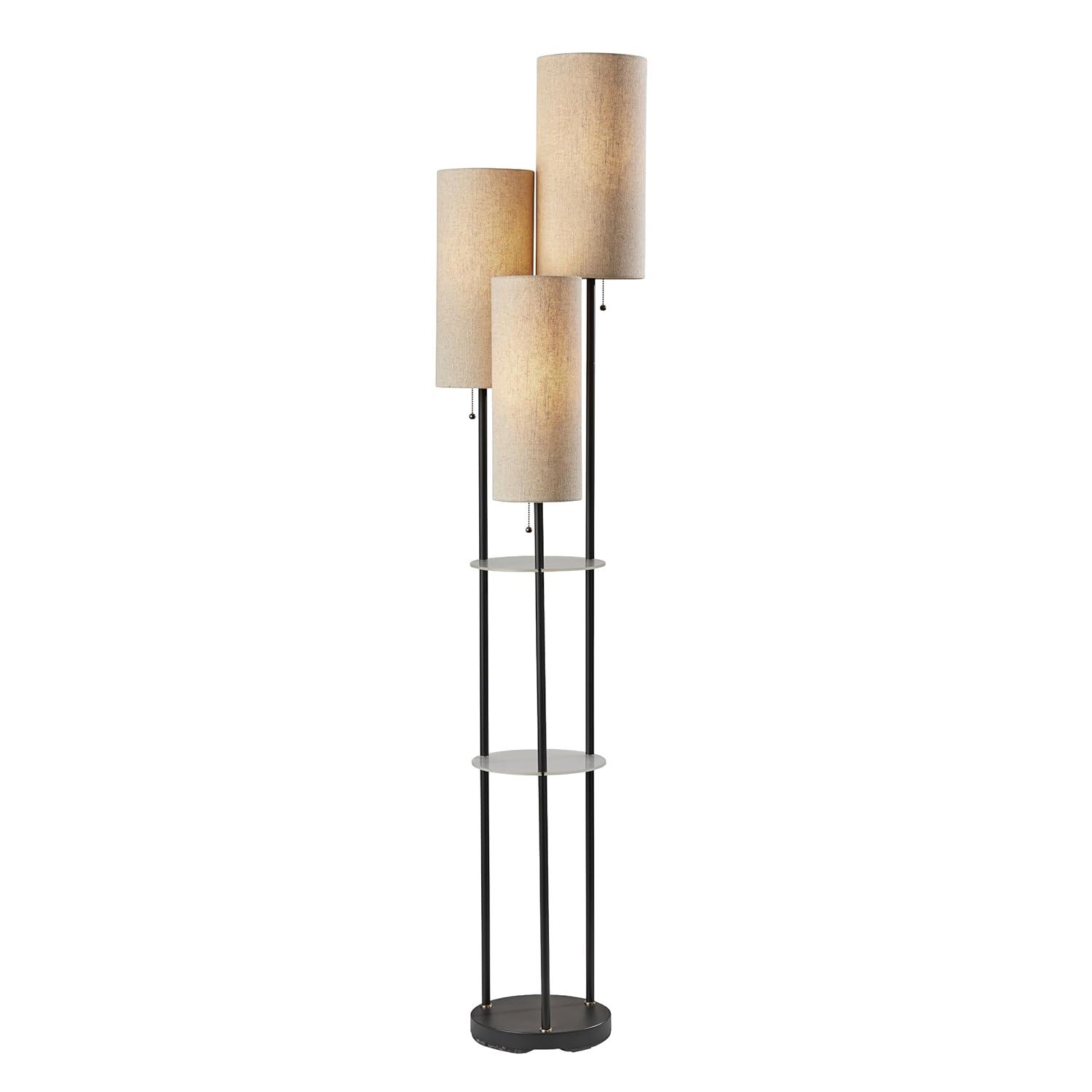 Elegant Trio Shelf 68" Black and Antique Brass Floor Lamp with Storage