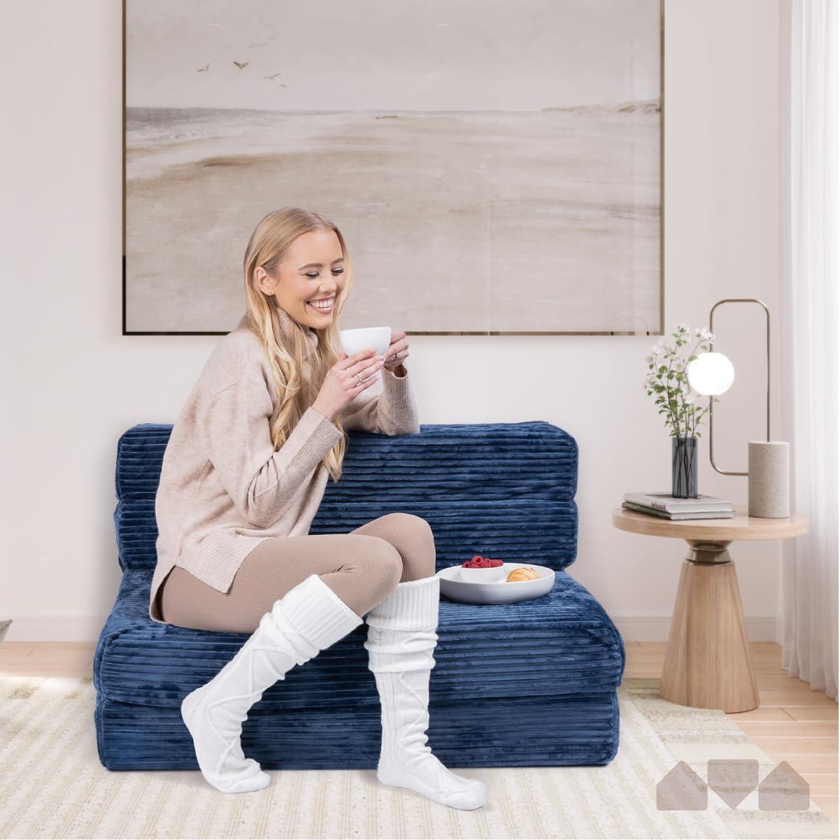 Milliard Tri Folding Sofa Mattress, Memory Foam Foldable Mattress with Ultra Soft & Washable Ribbed Fur Cover, Twin Size (75" x 38" x 6")