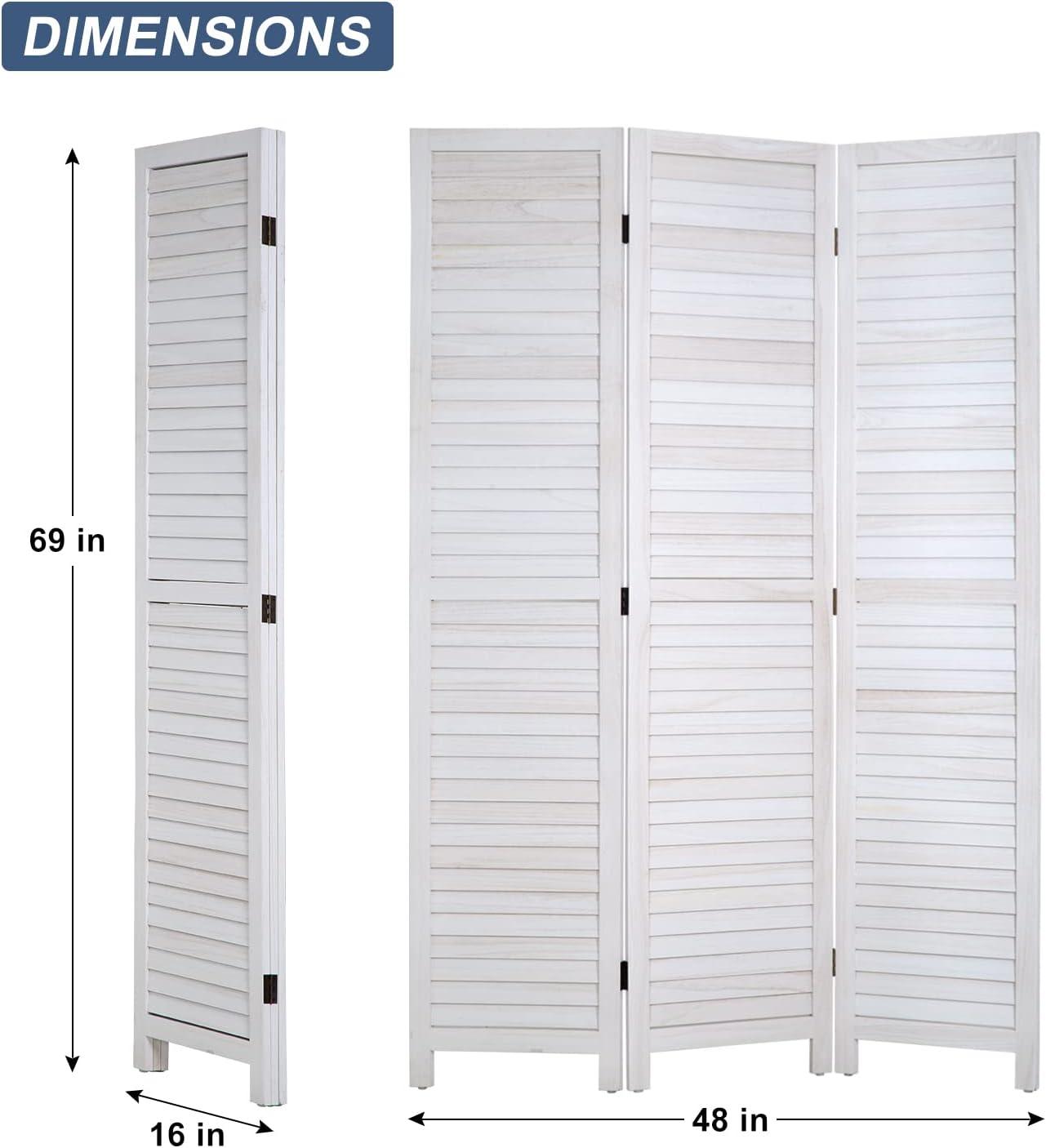 White 3-Panel Foldable Wooden Privacy Screen