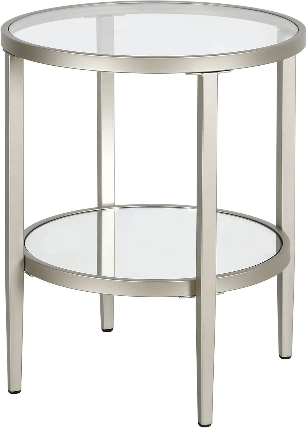 Evelyn&Zoe Hera 20" Wide Round Side Table with Mirror Shelf, Satin Nickel