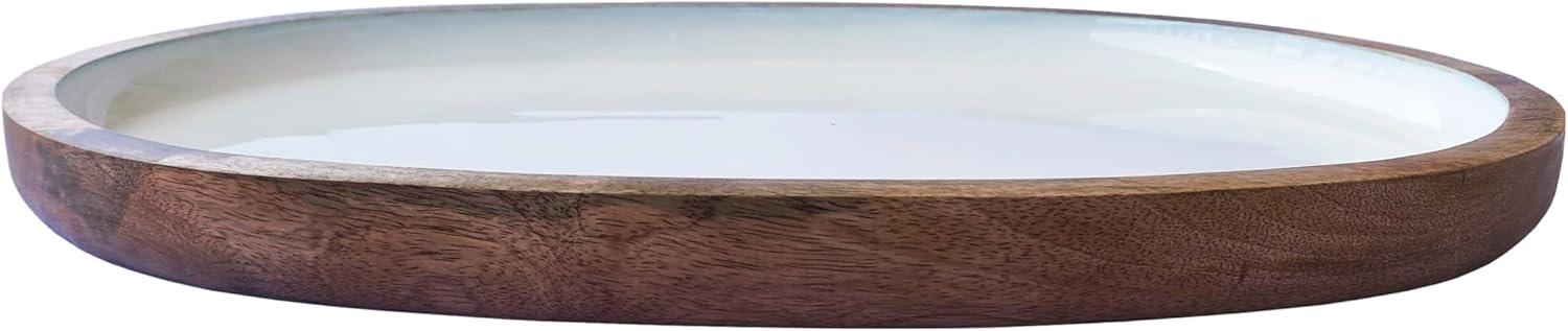 Creative Co-Op Oval Enameled Mango Wood Tray, White and Natural
