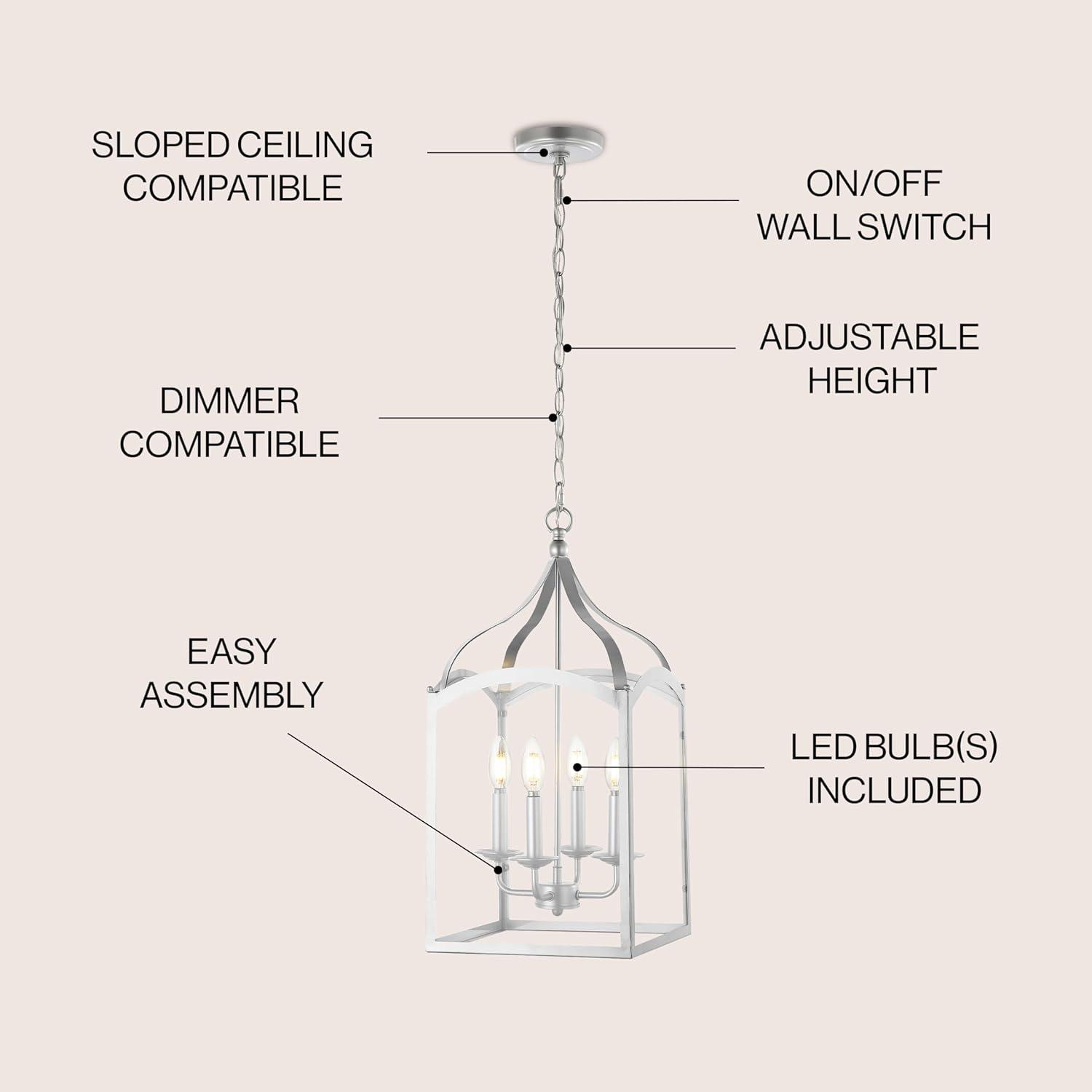 Ruth 4-Light Silver Glass LED Lantern Chandelier