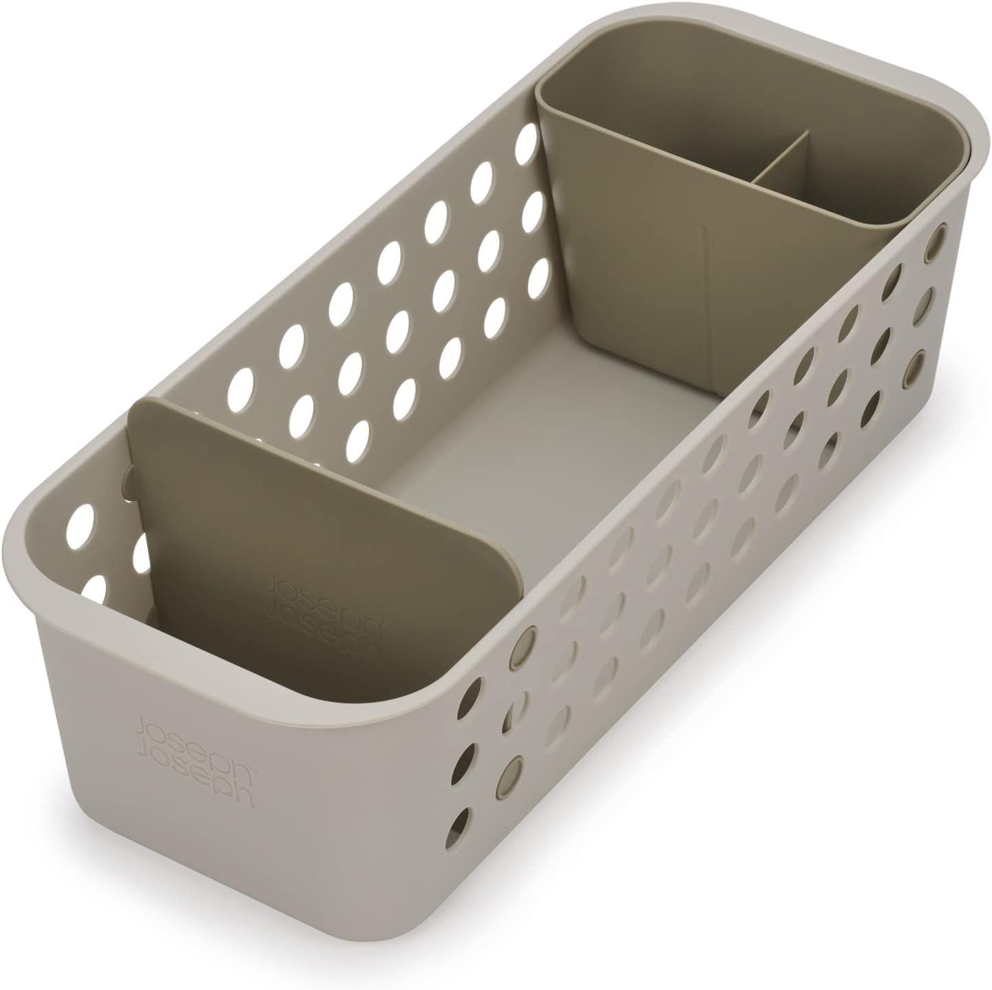 Compact Ecru Plastic Bathroom Storage Basket with Divider