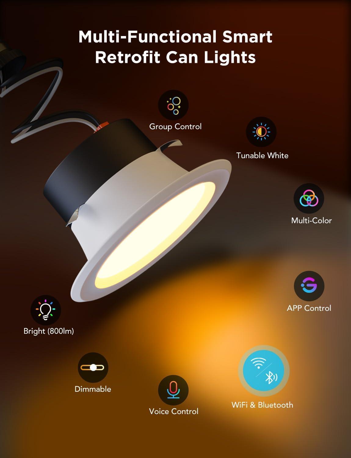 Smart RGBWW LED Recessed Downlight with App Control, 4 Pack