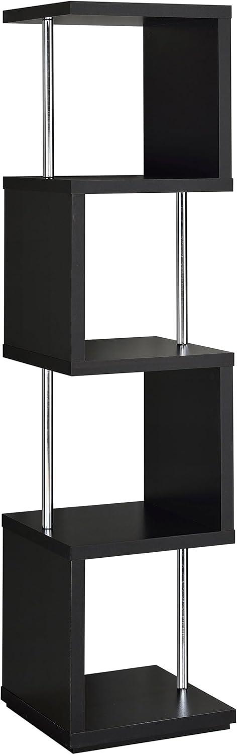 66.5" Baxter 4 Shelf Zig Zag Bookcase with Chrome Details Black - Coaster: Modern Storage Display