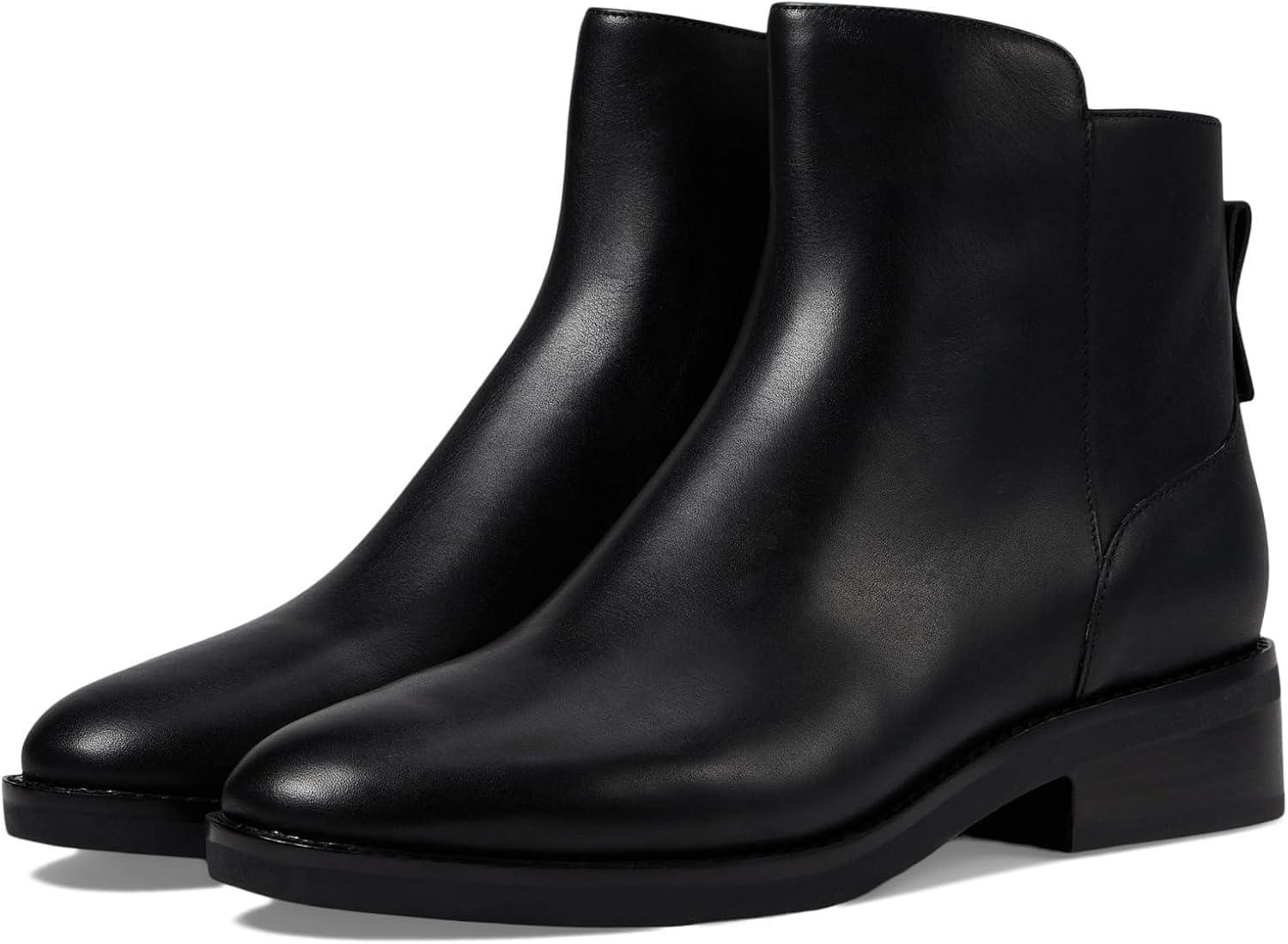 Women's Black Genuine Leather Waterproof Low Heel Ankle Boots