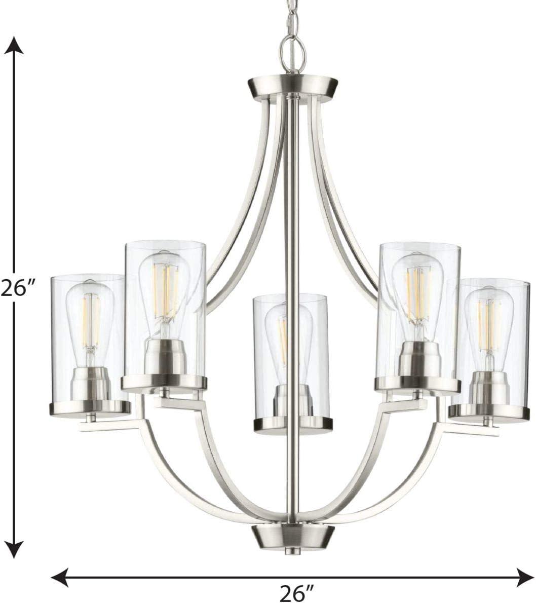 Progress Lighting Lassiter 5-Light Chandelier, Brushed Nickel, Clear Glass Shades