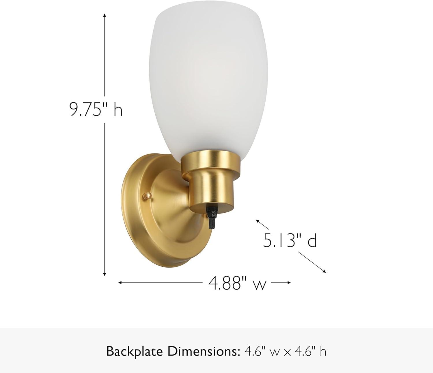 Design House 588814-SG Lydia Transitional 1-Light Indoor Wall Light Dimmable with a White Frosted Glass Shade and Twist On/Off Switch for Hallway Foyer Bathroom, Satin Gold
