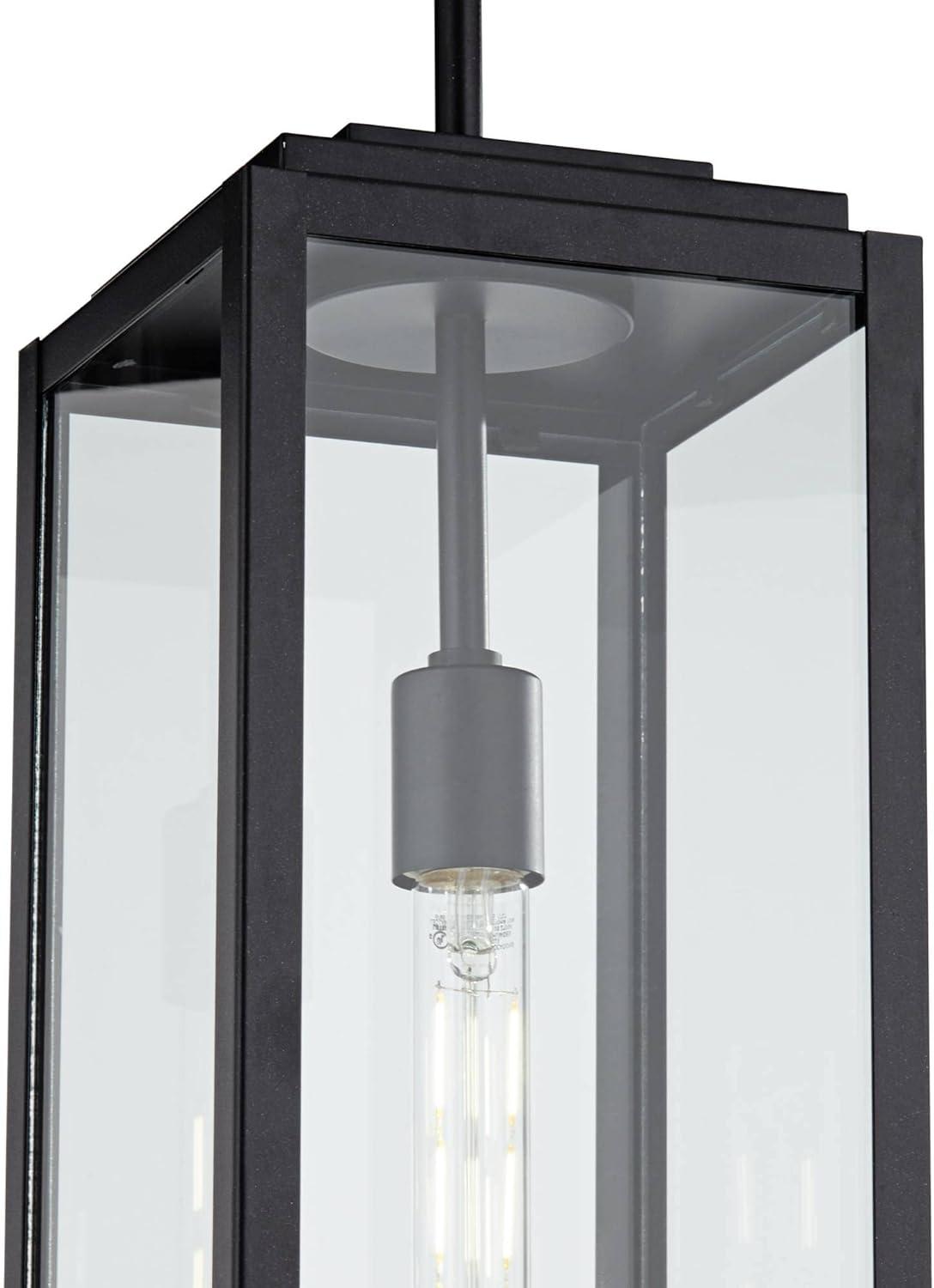 John Timberland Modern Outdoor Hanging Light Fixture Mystic Black 27 1/4" Clear Glass Panel for Exterior Barn Deck House Porch Patio Outside Garage