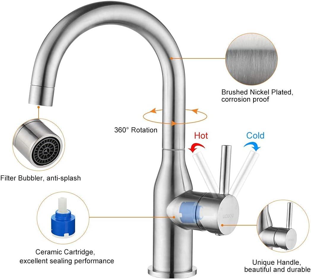 Wowow Kitchen Faucet Stainless Steel Brushed Nickel Bar Faucet Single Handle Kitchen Sink Faucets