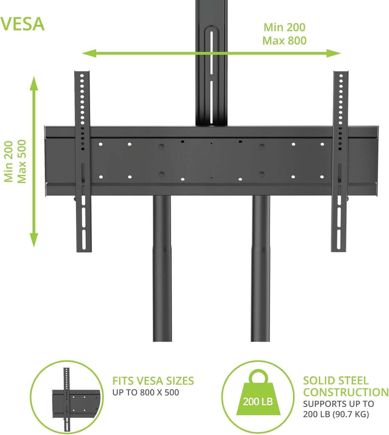 Black Adjustable Rolling TV Stand with Device Tray