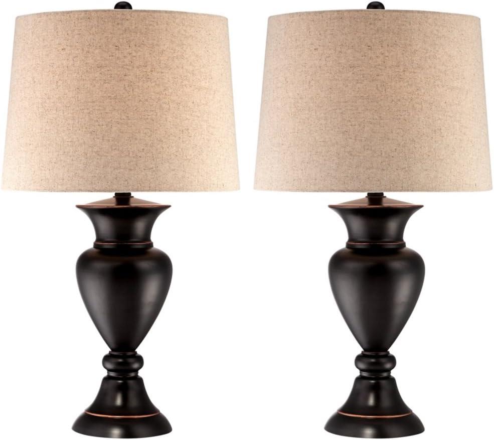 Regency Hill Traditional Table Lamps 26" High Set of 2 Dark Bronze Urn Ivory Tapered Drum Shade for Living Room Family Bedroom Nightstand