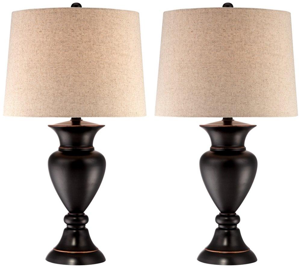 Regency Hill Traditional Table Lamps 26" High Set of 2 Dark Bronze Urn Ivory Tapered Drum Shade for Living Room Family Bedroom Nightstand