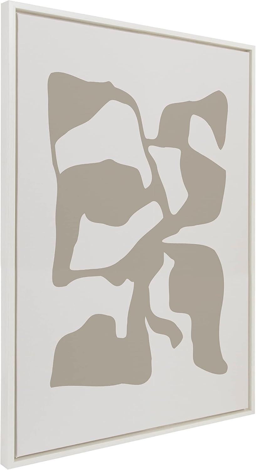 Kate and Laurel Sylvie Distorted Shapes of Tan and White Framed Canvas Wall Art by The Creative Bunch Studio, 28x38 White, Contemporary Abstract Bold Art for Wall