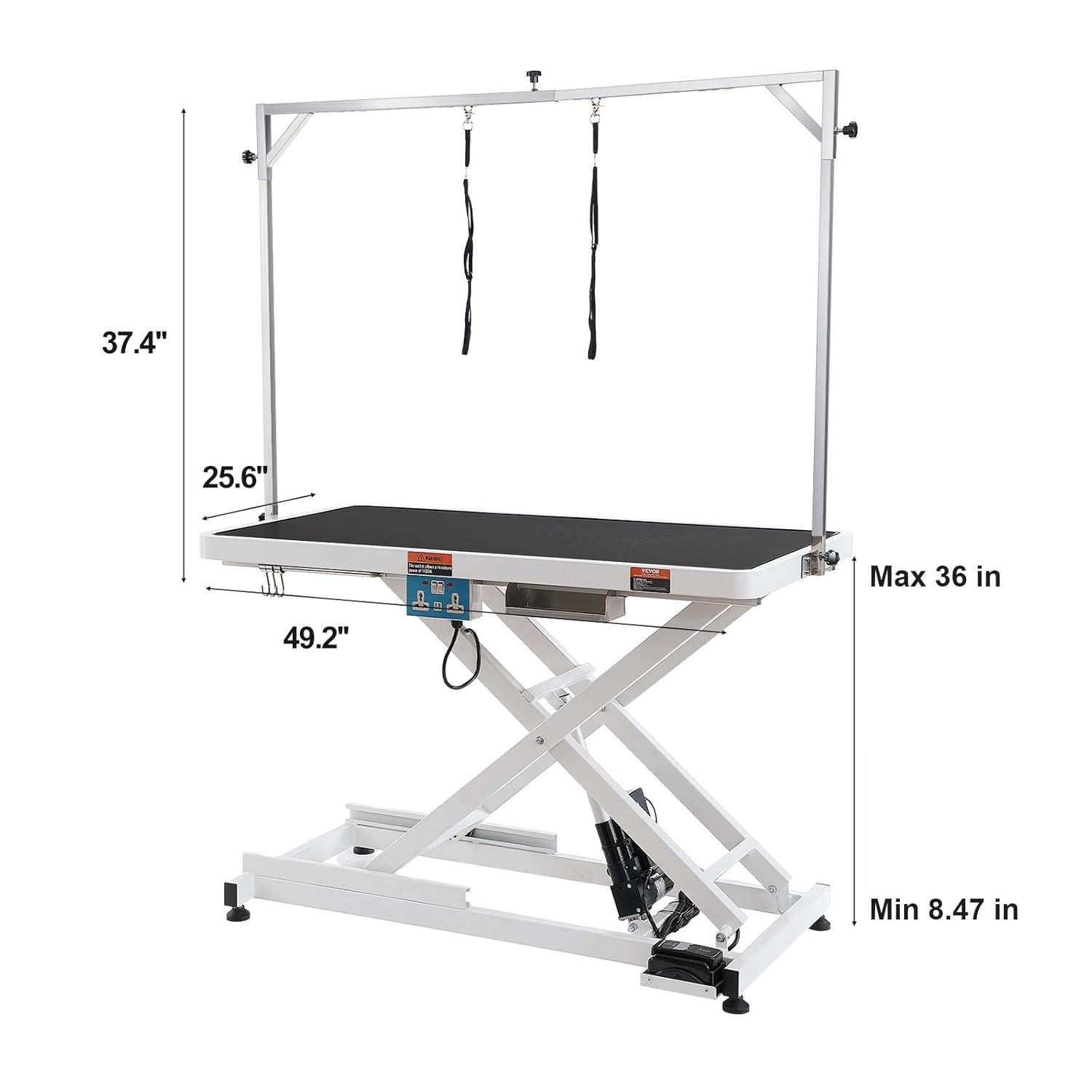 VEVOR 41'' H x 49.2'' W x 25.6'' D Metal Adjustable Electric Grooming Table
